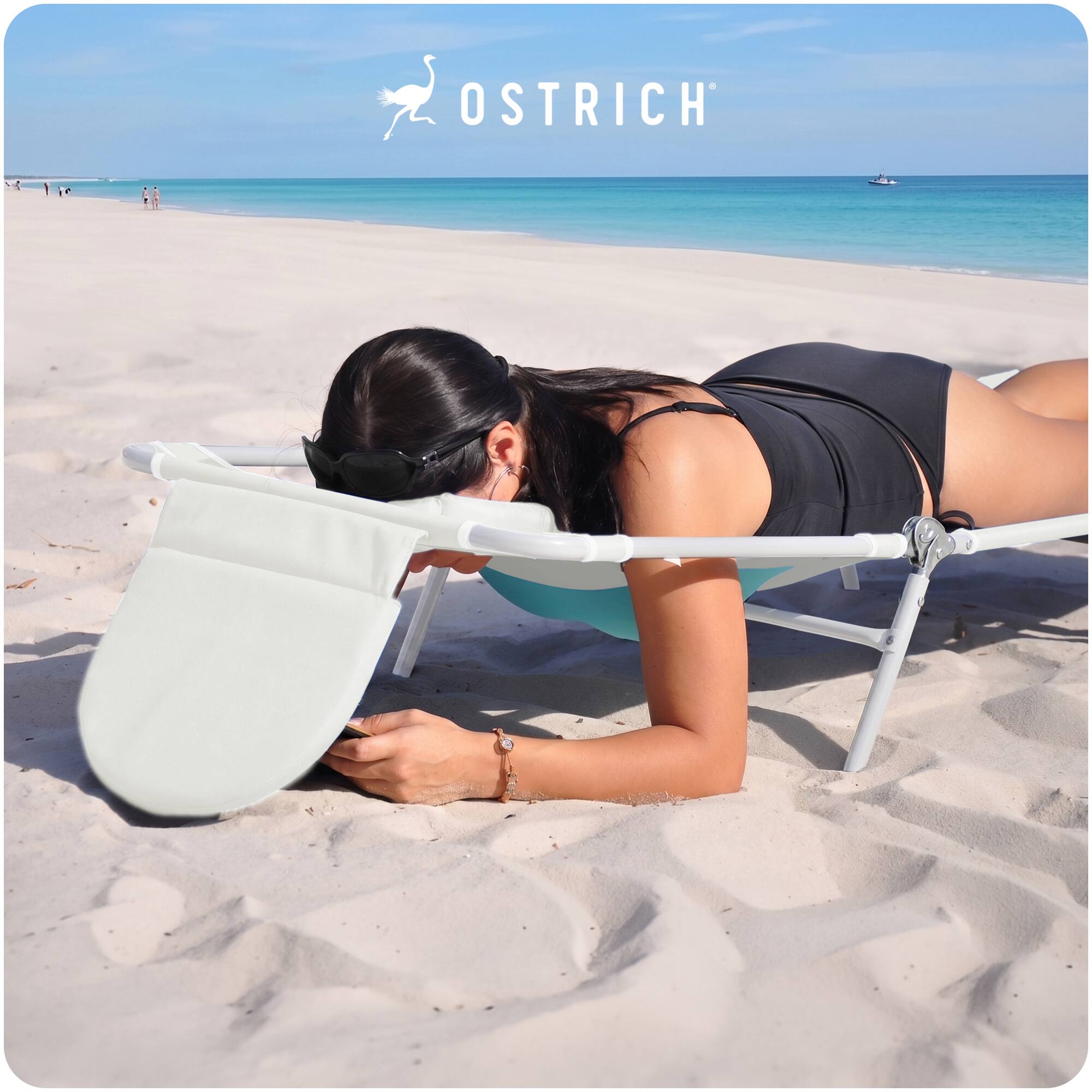 Alt View 6. Ostrich - Ostrich The Ladies Comfort Lounger, Foldable Beach Pool Tanning Chair, White - White.
