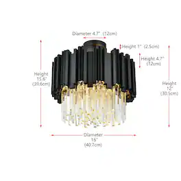 Elegant Lighting - Willow 16 Inch Flush Mount Ceiling Light In Black - Black And Clear