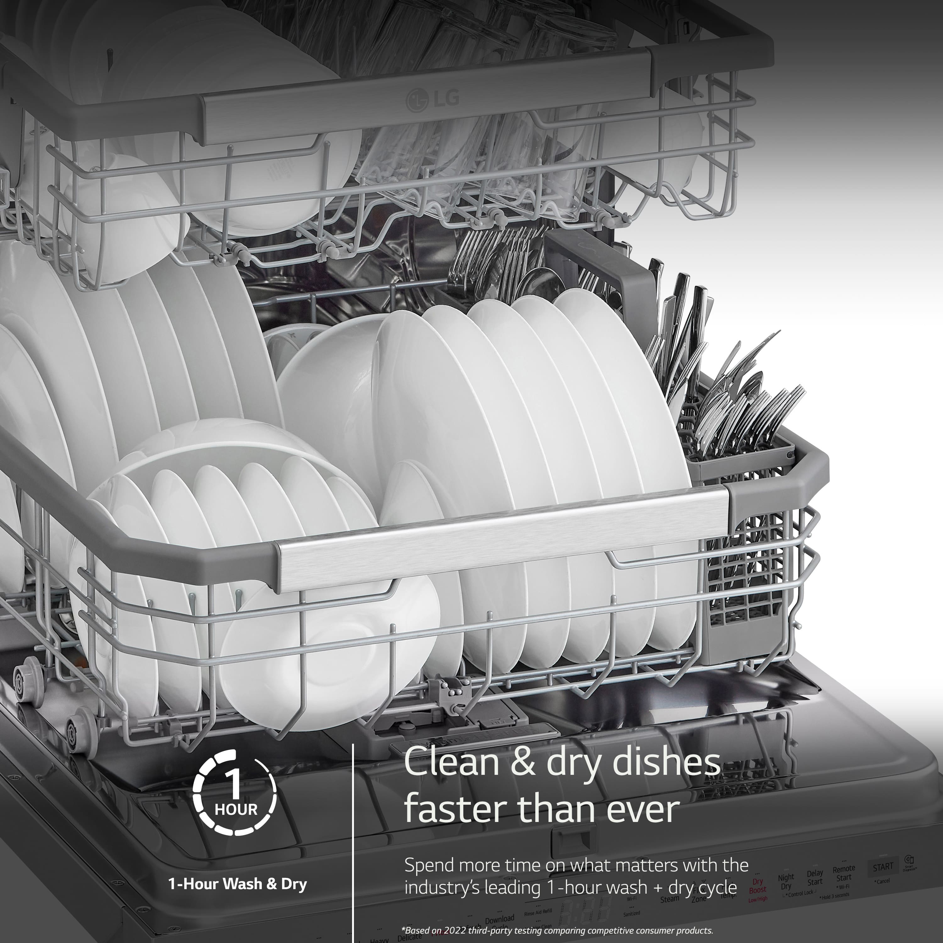 1 LG 1-Hour Clean & Dry Dishes Faster Than Ever 1-Hour Wash & Dry Spend more time on what matters with the industry's leading 1-hour wash & dry cycle. Bought by the industry's leading 1-hour wash & dry cycle. Download the 2022 Consumer Products Report for competitive consumer products.