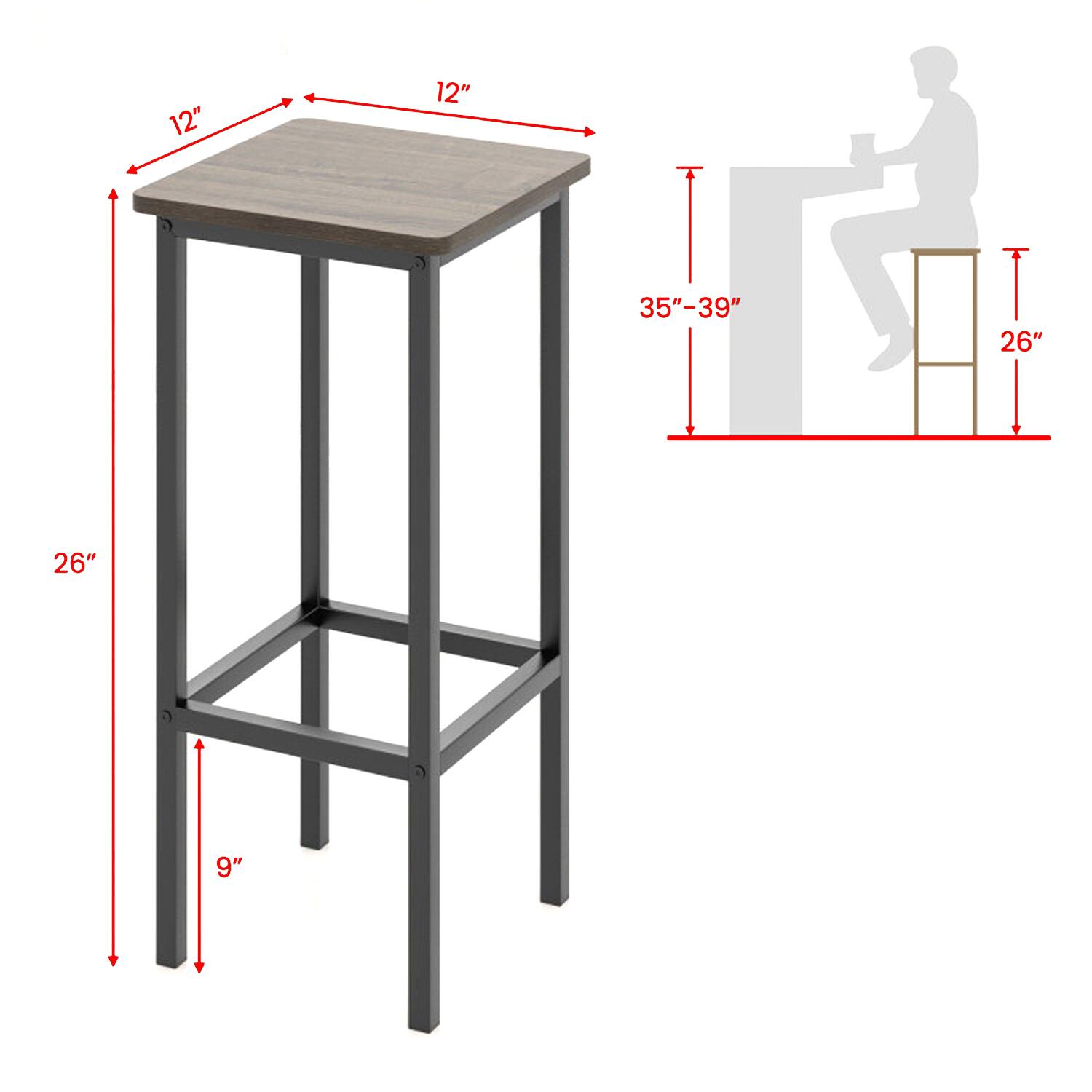 12" x 12"  
35"-39"  
26"  
9"