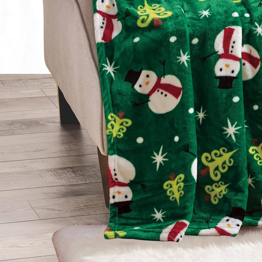 Alt View 2. Noble House - Plazatex Green Snowman plush Decorative Christmas Machine Washable Throw 50" X 60" Green - Green.