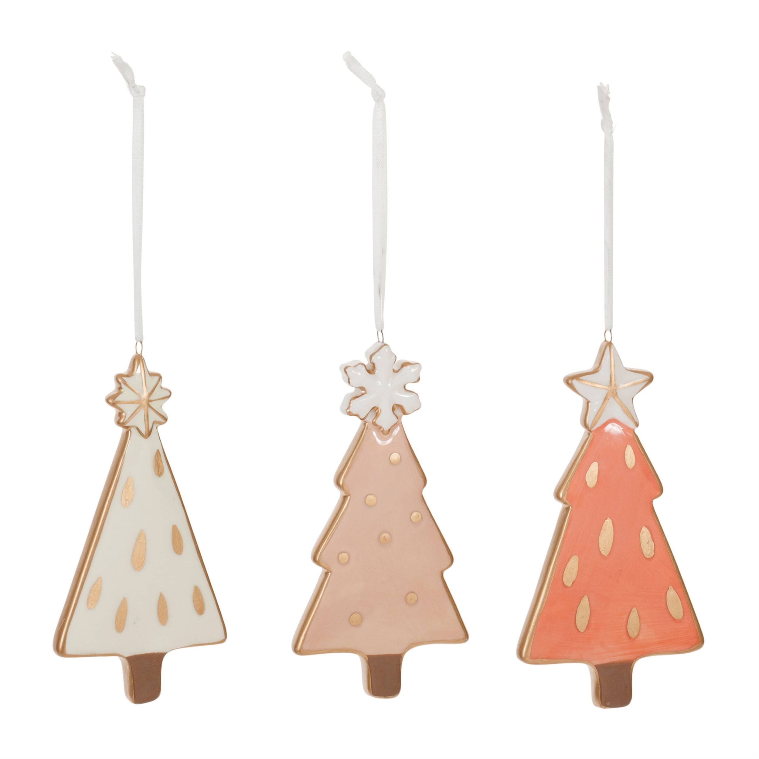 Angle. BreeBe - Ceramic Pine Tree Ornament (Set of 6) - Beige, Pink.