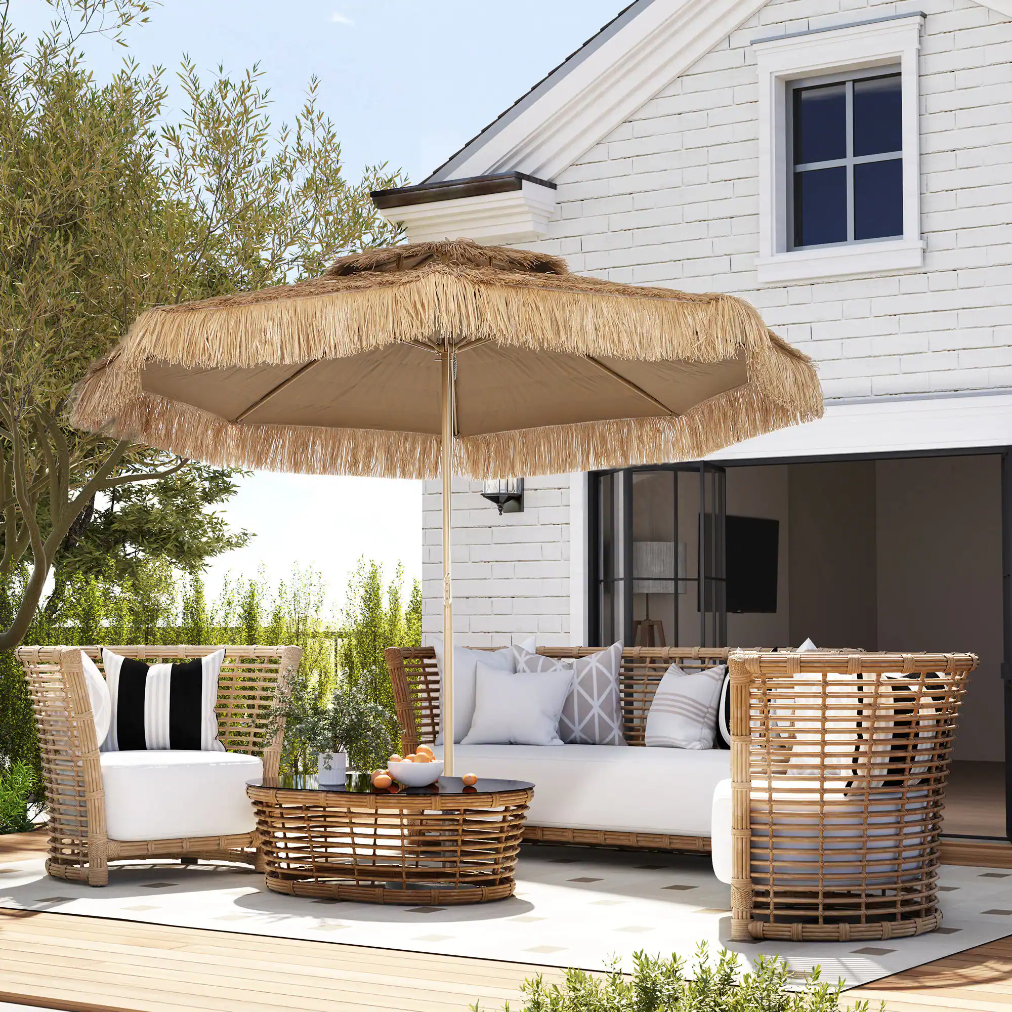 Alt View 7. Outsunny - ft. Hula Thatched Tiki Patio Outdoor Umbrella with 8 Ribs, UPF30+, for Garden, Backyard, Deck - Natural.