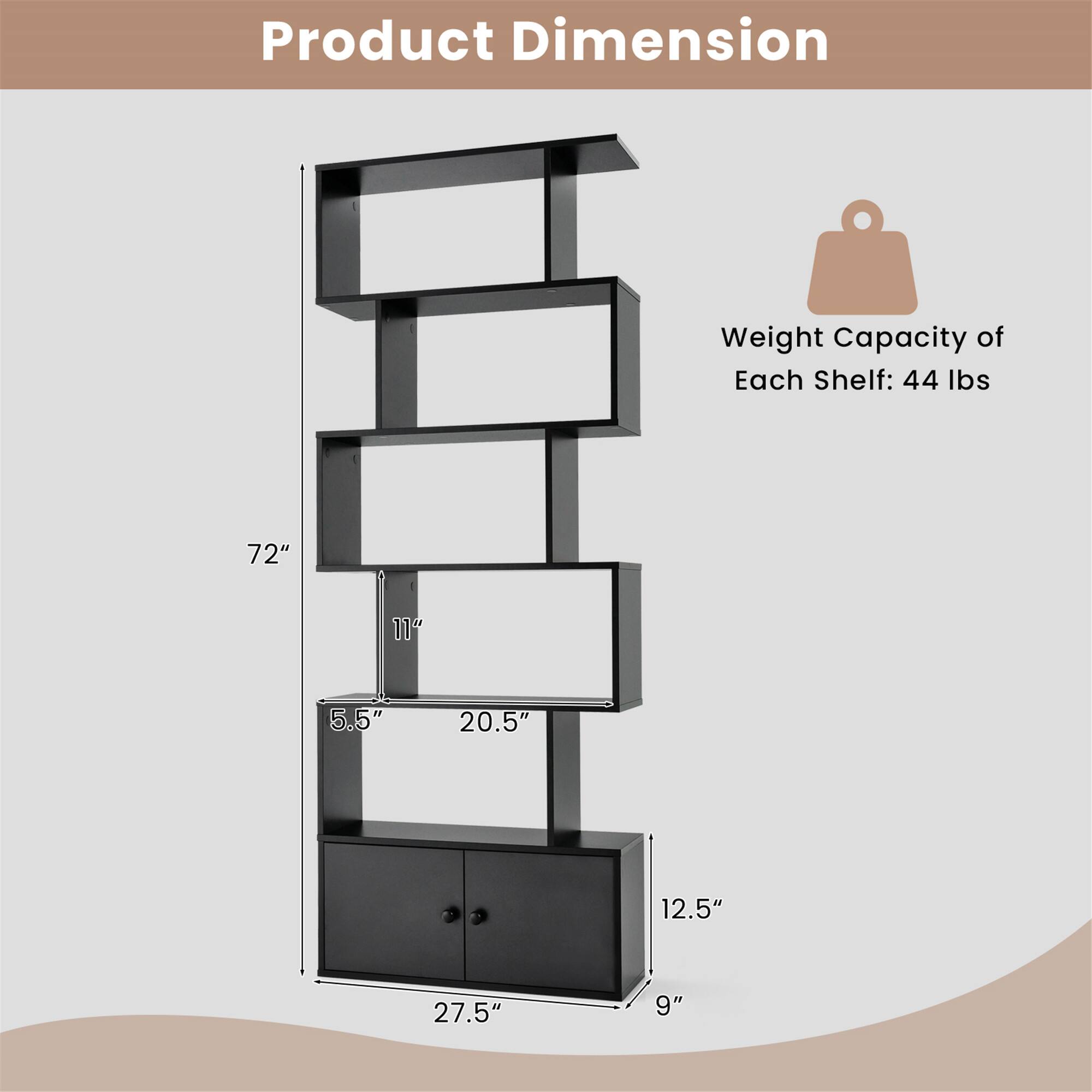Product Dimension: 72", 11", 5.5", 20.5", 12.5", 27.5", 9"

Weight Capacity of Each Shelf: 44 lbs