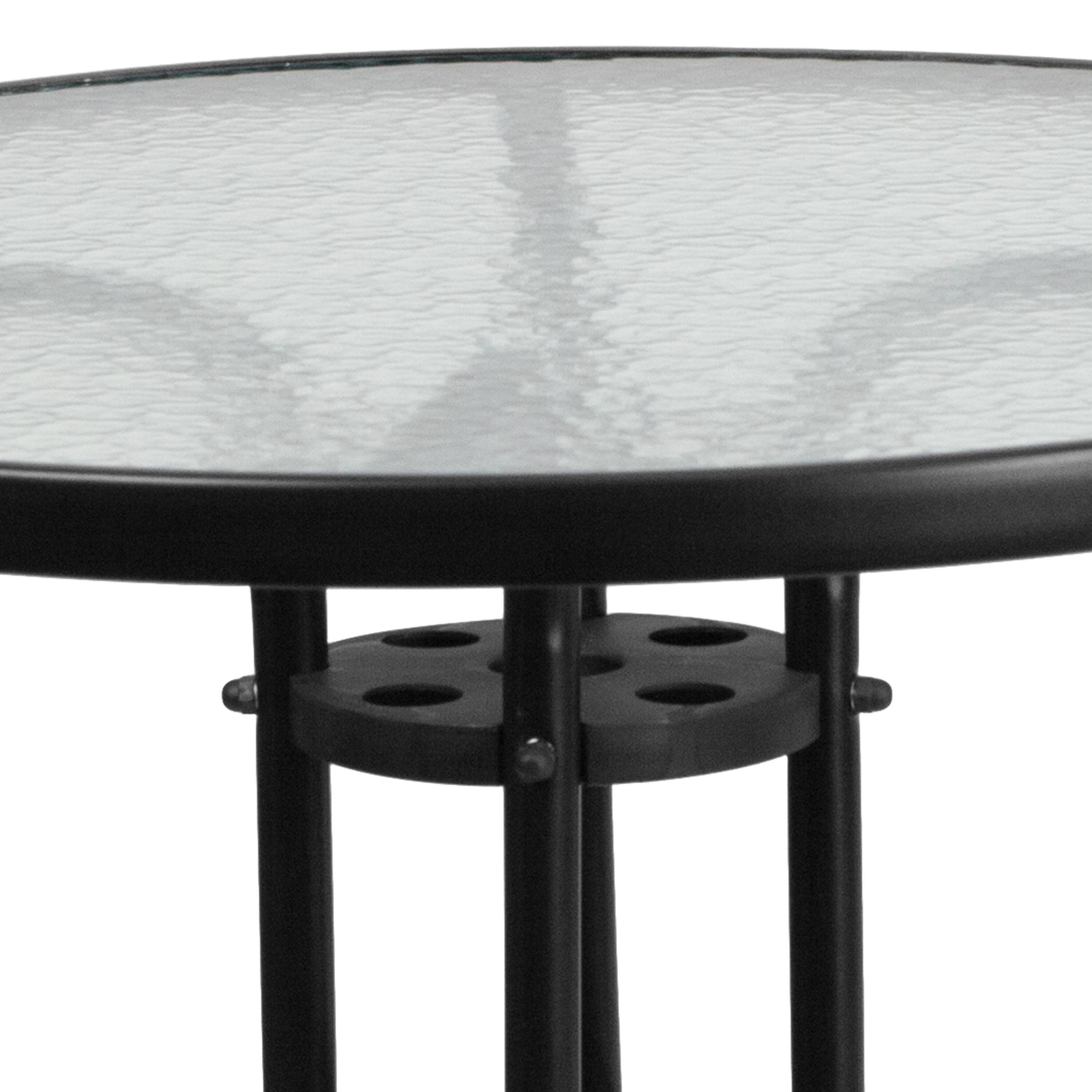 Alt View 5. Emma + Oliver - 31.5" Round Tempered Glass Metal Table with Smooth Ripple Design Top - Clear Top/Black Frame.