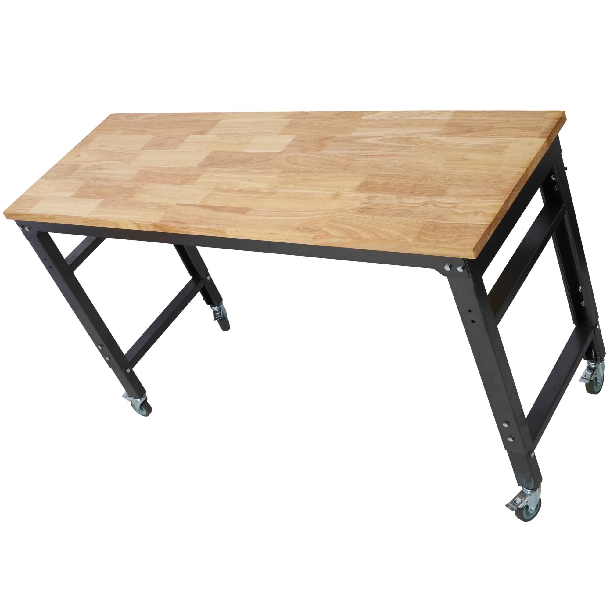 Alt View 4. GOODSILO - Adjustable Height Rolling Workbench with Rubber Wood Top for Garage and Workshop Use - Dark Gray,Wood.