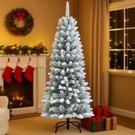 BreeBe - Artificial Flocked Pencil Tree 4.5FT/7.5FT with Dense Mixed Tips - White