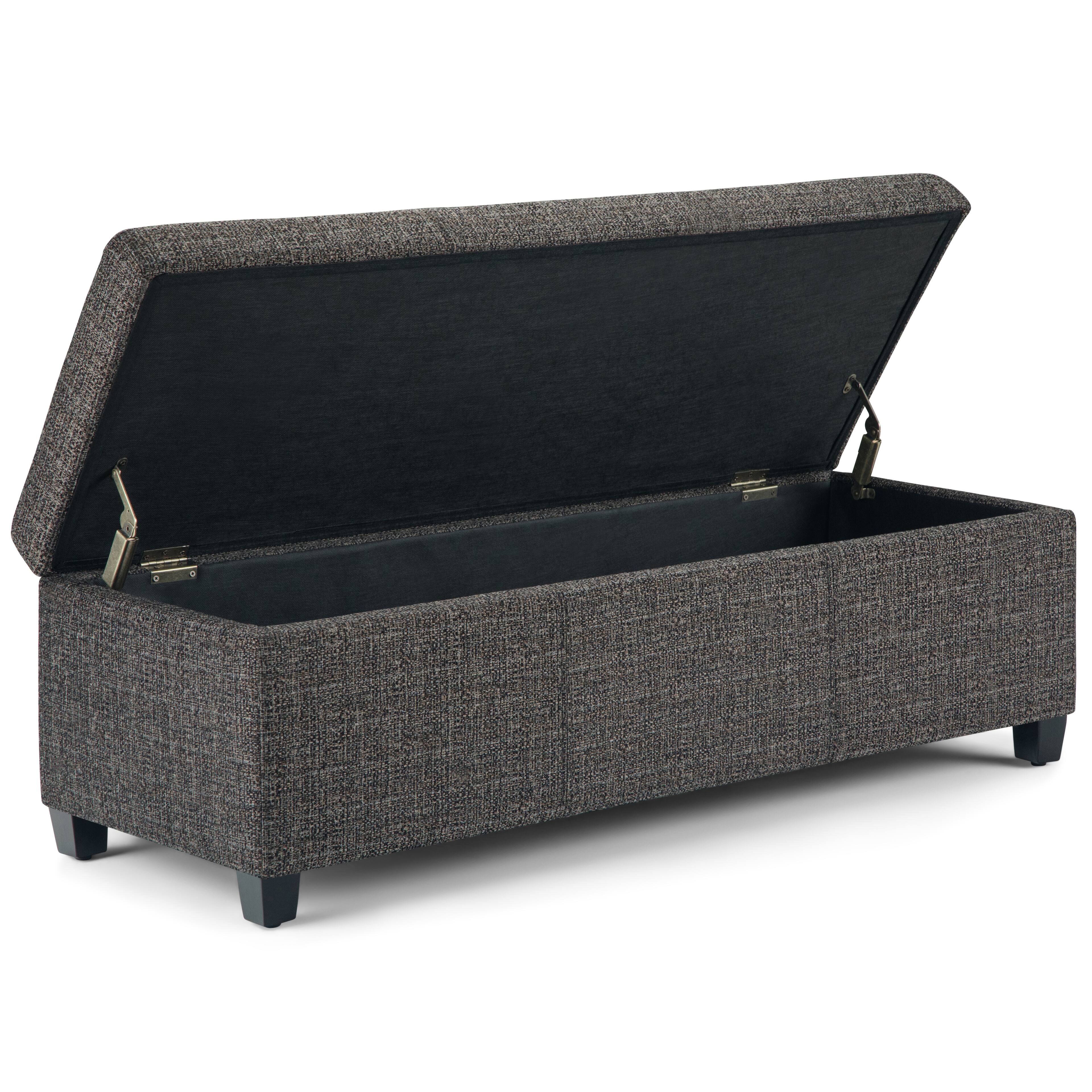 Left. Simpli Home - Avalon 48 inch Wide Contemporary Rectangle Storage Ottoman Bench - Dark Gray.