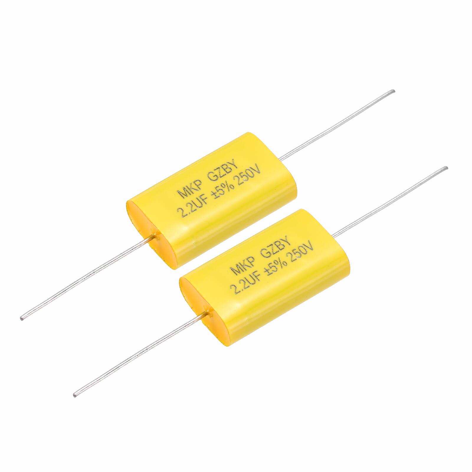 Unique Bargains - 2pcs 2.2uF Frequency Divider Capacitor, 250V Audio Speaker Crossover Non-Polarity Polypropylene MKP Film Capacitor - Yellow price history on PriceWatchPro