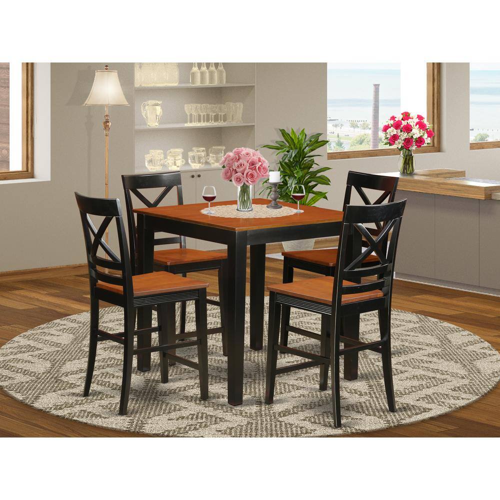 Back. East West Furniture - 5 Pcpub Table set-pub Table and 4 counter height Chairs - Black & Cherry.