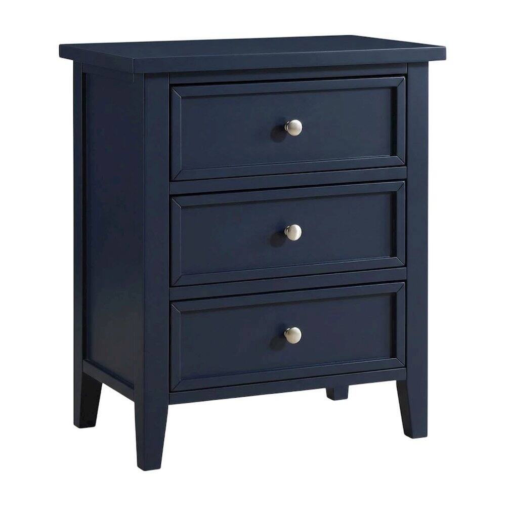 Front. FurniFact - Midnight Blue Nightstand with 3 Drawers and Transitional Style - Blue.