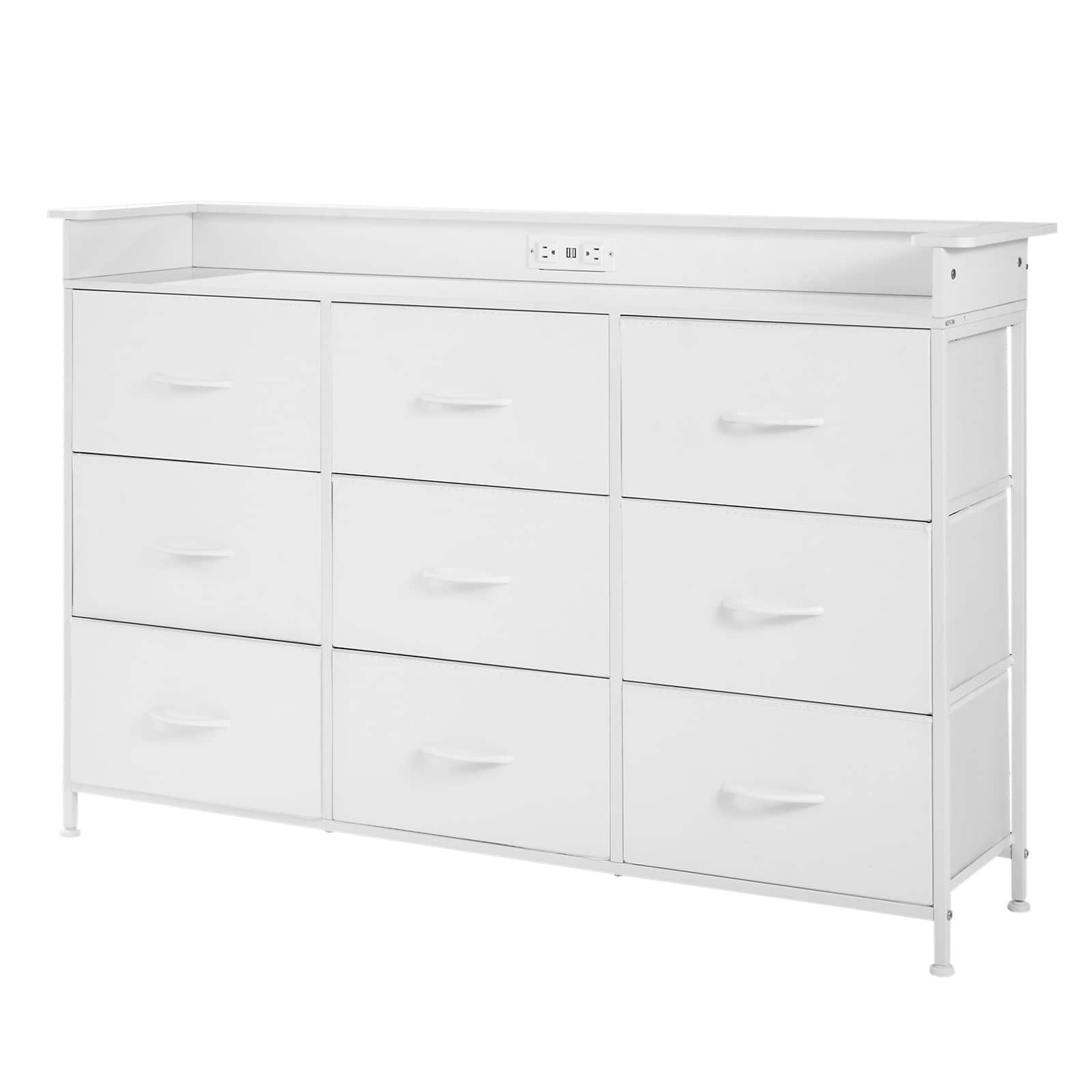 Alt View 5. VEVOR - 9 Drawer Dresser, Tall Drawer Dresser with Fabric Bin, Closet Storage Drawers with Sturdy Metal Frame - White.
