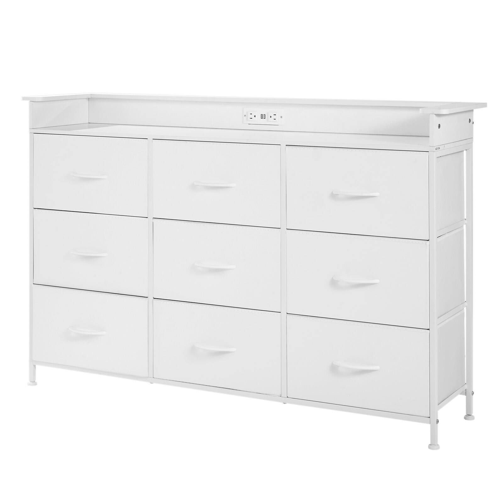 Alt View 5. VEVOR - 9 Drawer Dresser, Tall Drawer Dresser with Fabric Bin, Closet Storage Drawers with Sturdy Metal Frame - White.