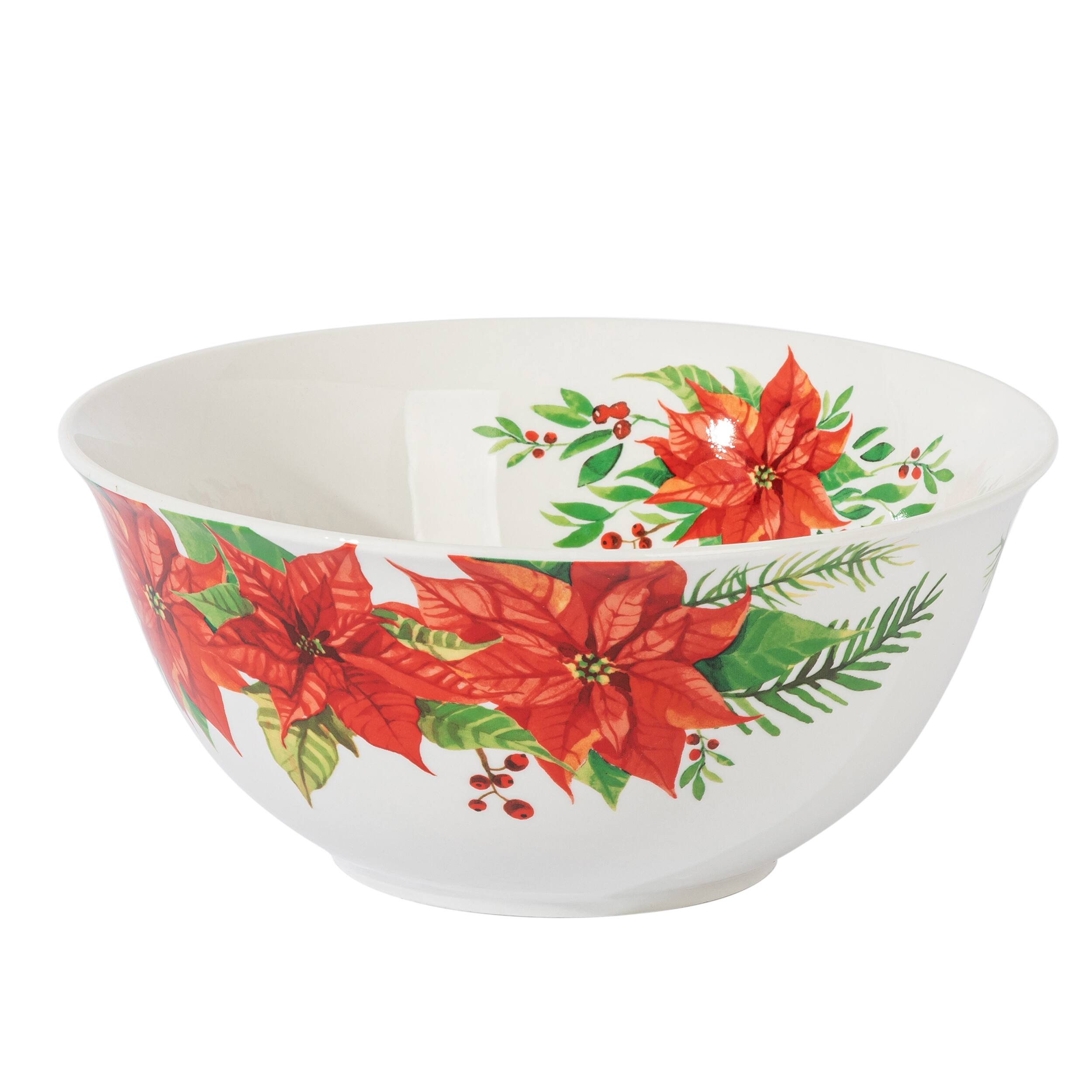 Alt View 1. Gibson - Gibson Home 4 Piece Ceramic Serving Set in White With Poinsettia Decorations - White.