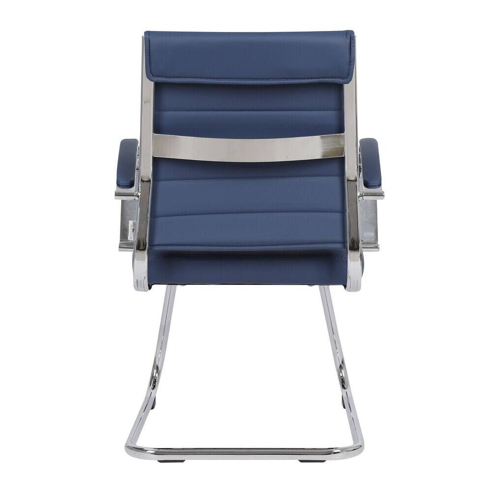 Alt View 6. LeisureMod - Set of 4 Benmar Modern Leather Upholstered Office Desk Chair with Padded Armrests and Chrome Frame for Home or Office - Navy Blue.