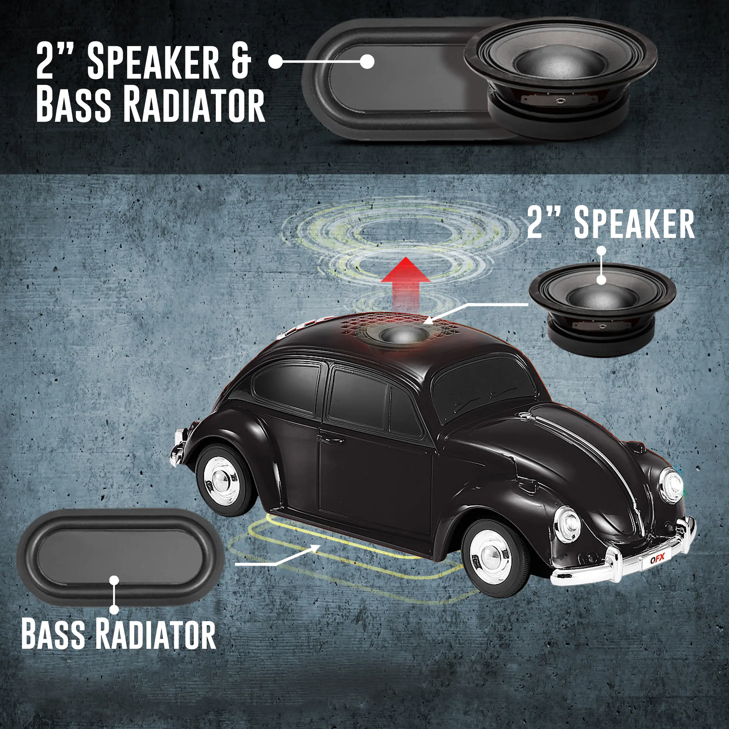 Alt View 17. QFX - Retro Car Portable Bluetooth Speaker with Bass Radiator and LED Lights - Black.