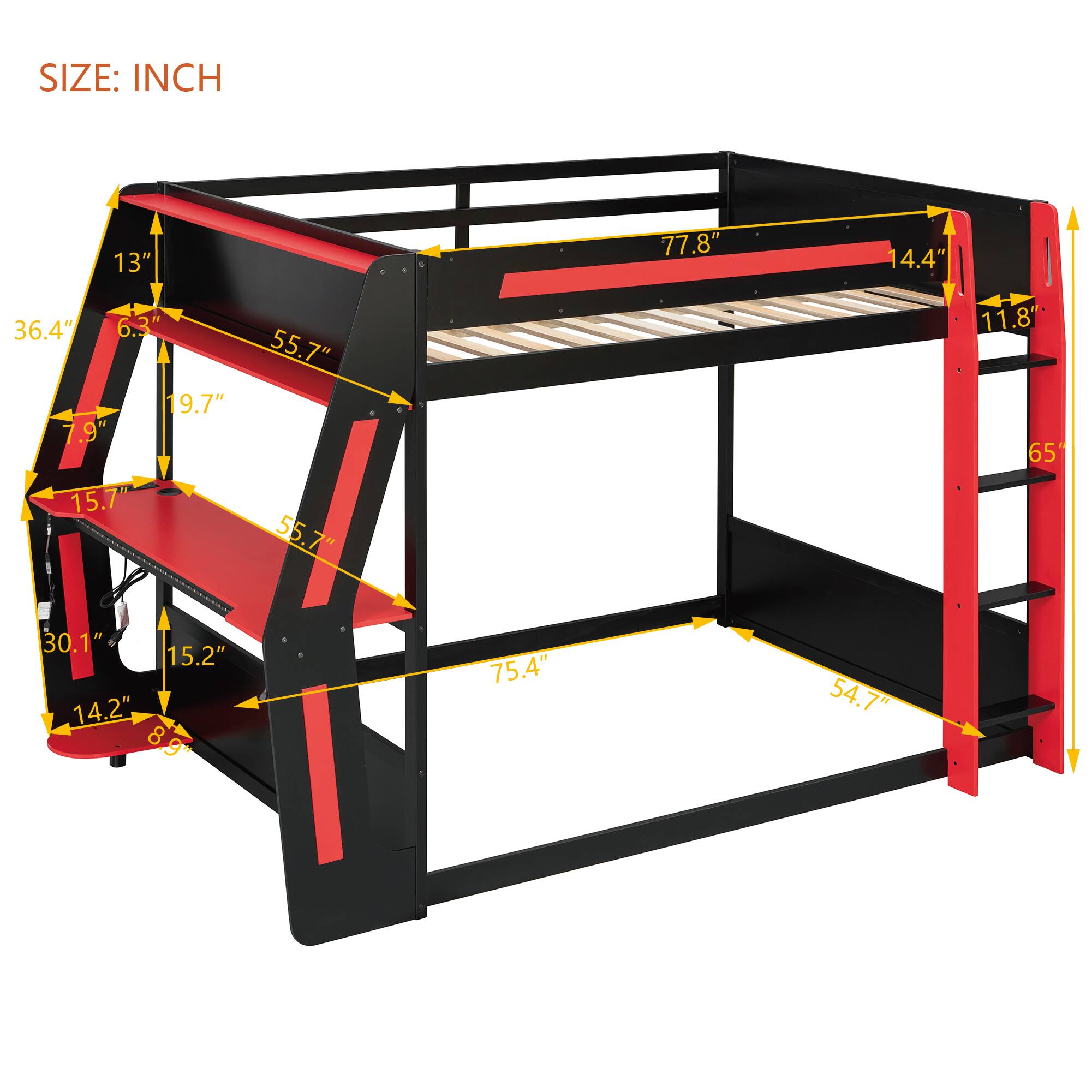 SIZE: INCH

- 13"
- 77.8"
- 14.4"
- 36.4"
- 6.3"
- 9.7"
- .9"
- 15.7"
- 55.7"
- 55.7"
- 11.8"
- 65"
- 30.1"
- 15.2"
- 14.2"
- 8.9"
- 75.4"
- 54.7"