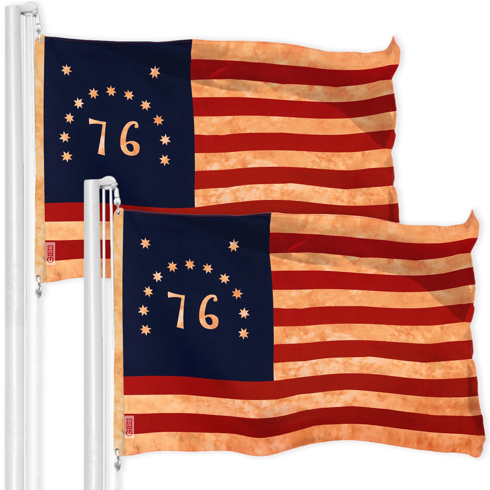 G128 - Bennington 76 Tea-Stained Flag 3x5 ft LiteWeave Pro Printed 300D Polyester 2-Pack - Assorted Colors