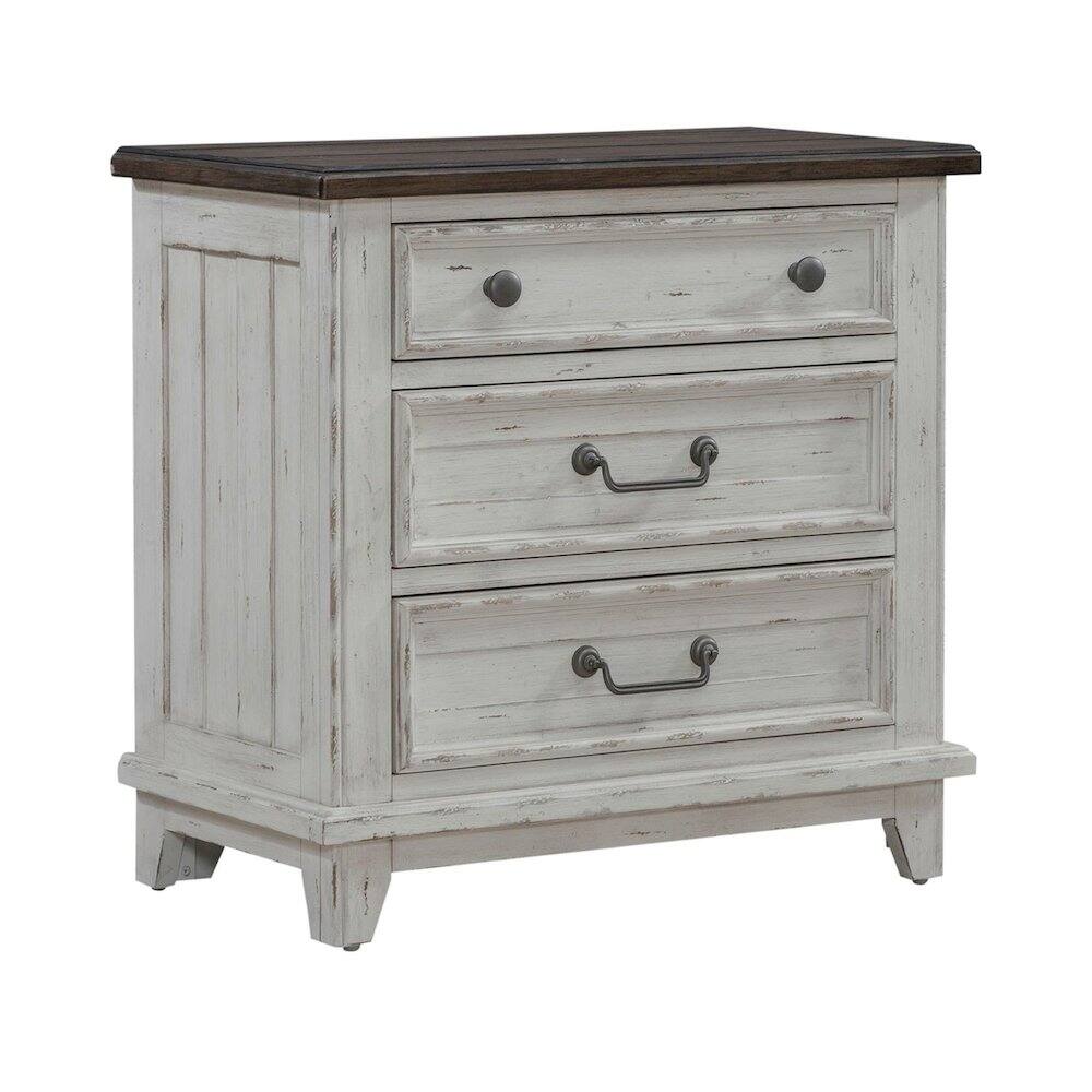 Alt View 2. Liberty Furniture Industries - 3 Drawer Nightstand with AC USB Charging Station Cottage - Riverstone White & Tobacco.