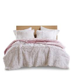 Gracie Mills - Susie Contemporary Shaggy Long Fur Comforter Set - Pink/White