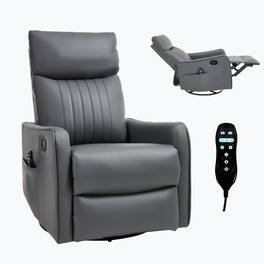 LUCKY ONE - Faux Leather Manual Recliner Chair with 360° Swivel, Rocker, Massage and Lumbar Heat - Grayish Green