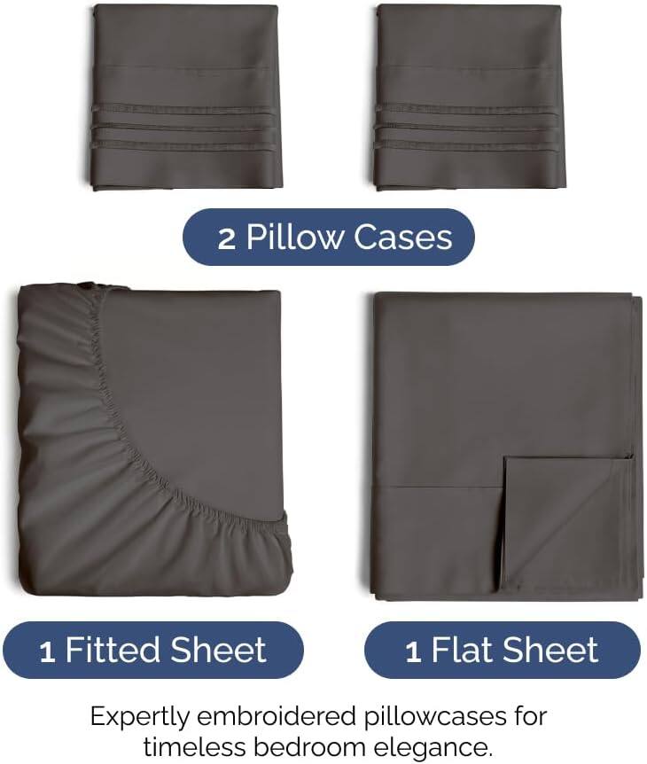 2 Pillow Cases  
1 Fitted Sheet  
1 Flat Sheet  

Expertly embroidered pillowcases for timeless bedroom elegance.