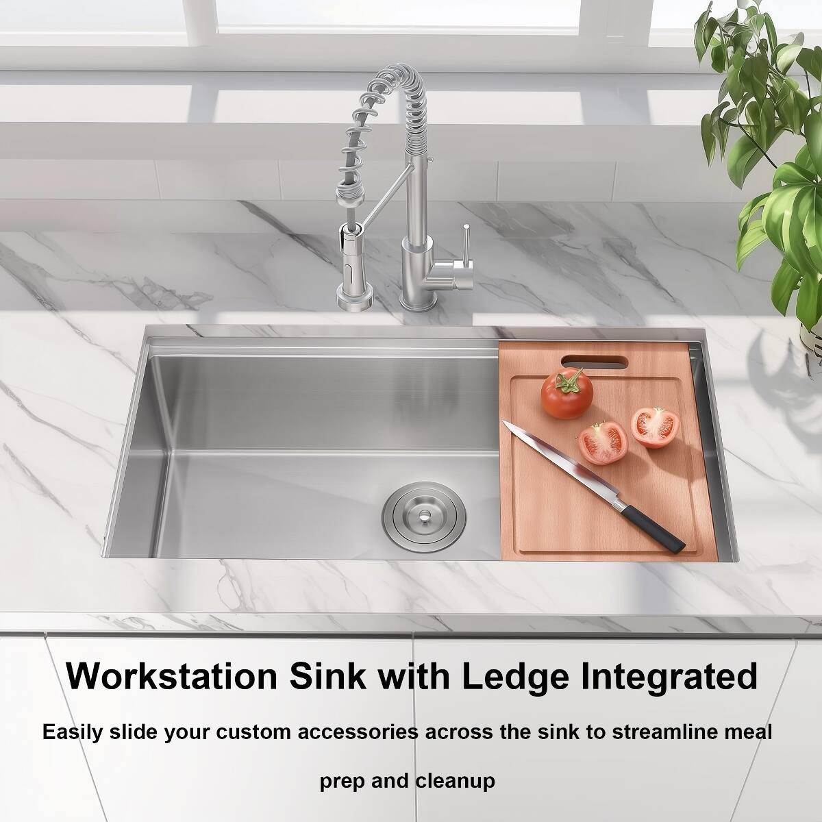 Workstation Sink with Ledge Integrated

Easily slide your custom accessories across the sink to streamline meal prep and cleanup