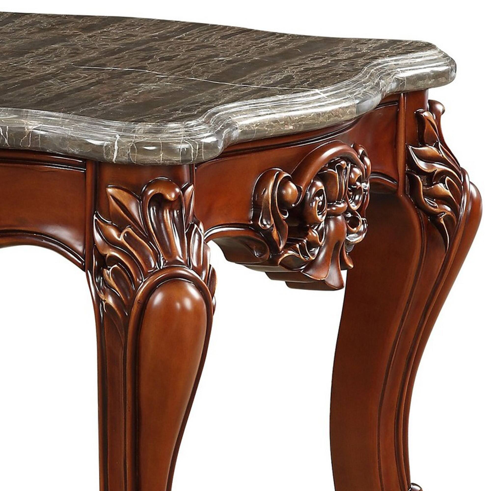 Alt View 3. Manhattan Lane - 30 Inch Classic Square Marble Top End Table, Cabriole Legs - Gray and Brown.