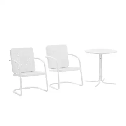 Front. Crosley Furniture - Bates 3Pc Retro Outdoor Bistro Set - Bistro Table & 2 Armchairs - White Gloss.