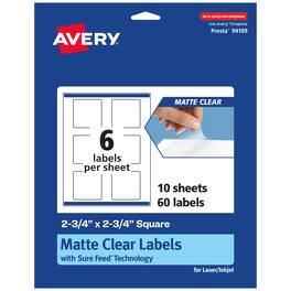 Avery - Matte Square Labels, 2-3/4" x 2-3/4", 60 Total - Clear