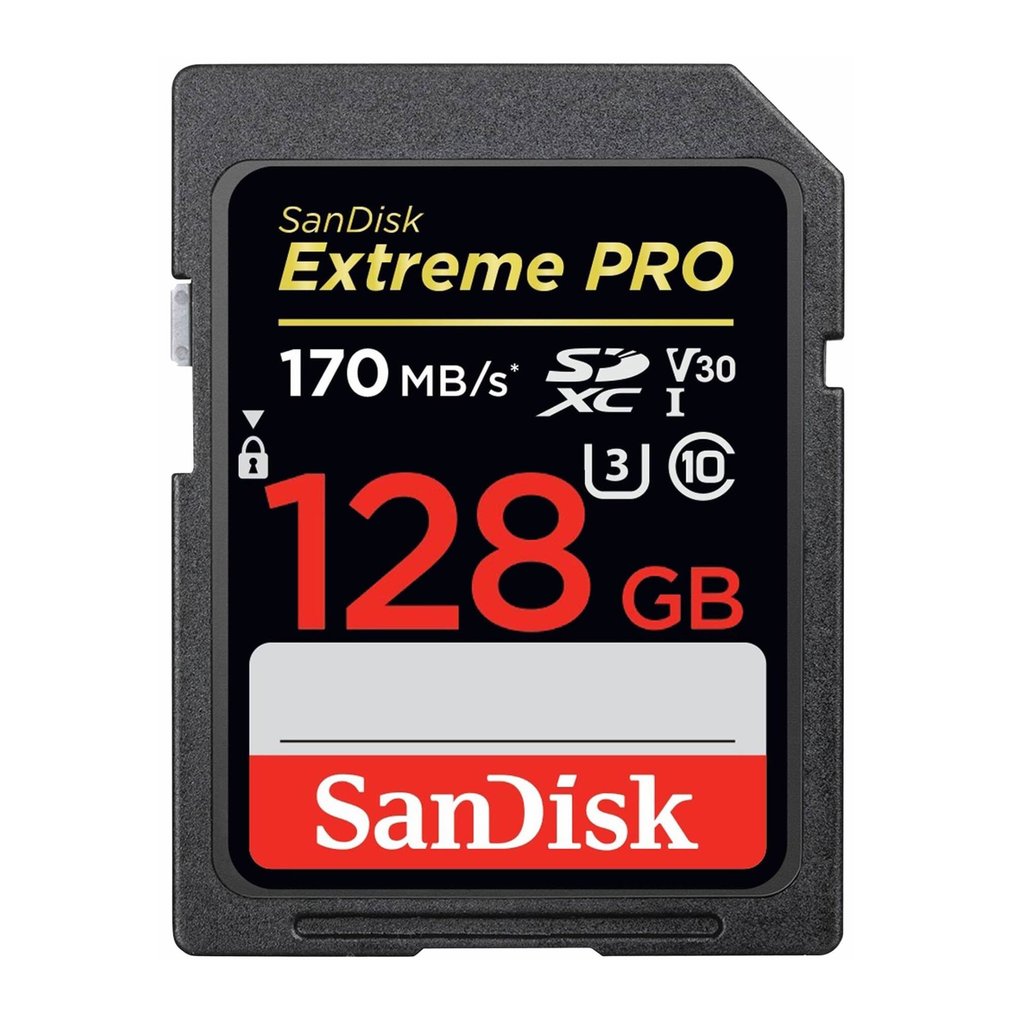 SanDisk Extreme PRO  
170 MB/s*  
128 GB  
SDXC I  
V30  
U3  
10