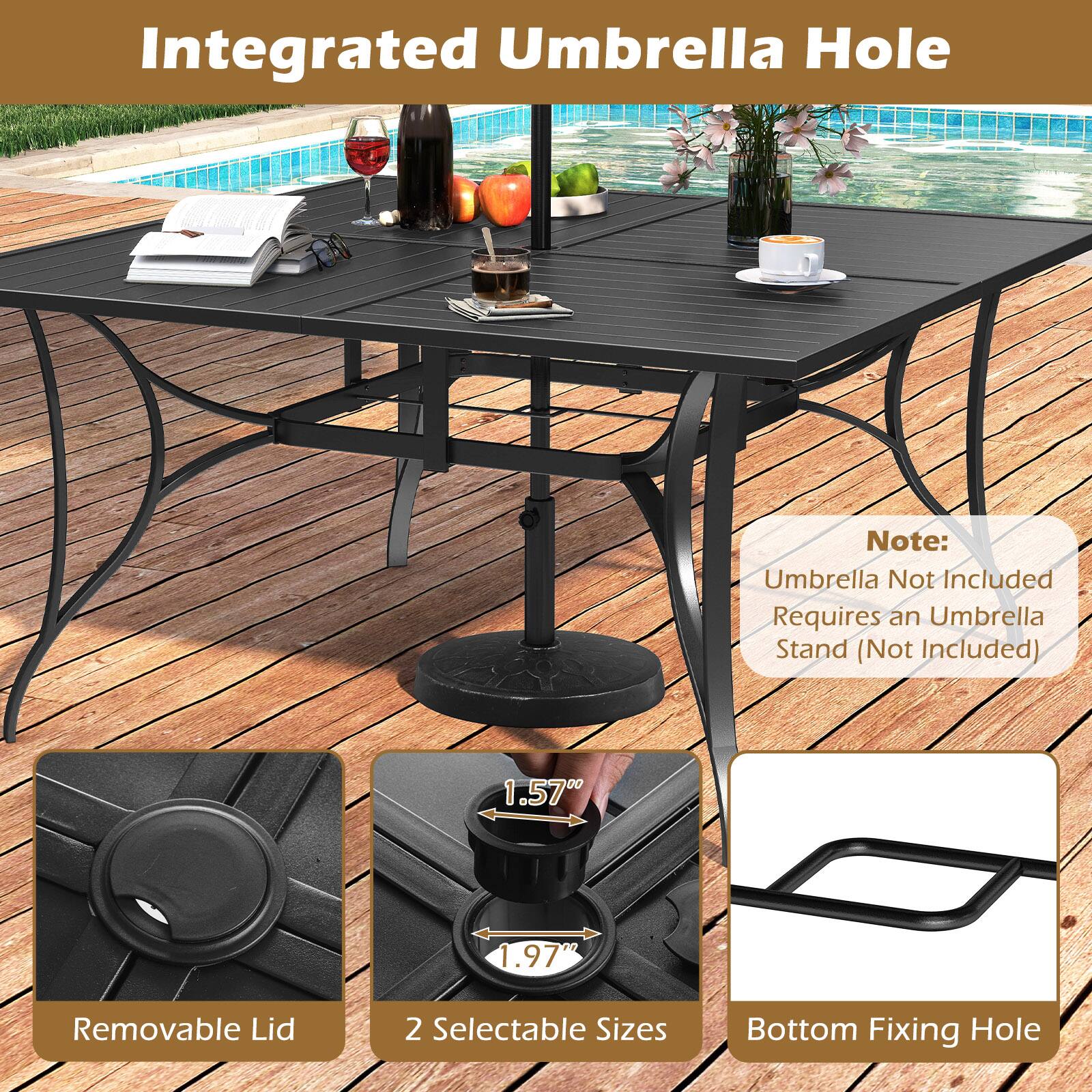 Integrated Umbrella Hole

Note: Umbrella Not Included Requires an Umbrella Stand (Not Included)

- Removable Lid
- 2 Selectable Sizes
- Bottom Fixing Hole

1.57" 1.97"