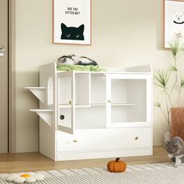 FUFU & GAGA - Modern Cat Furniture Cabinet – Multi-Level Cat House with Litter Box Storage, Scratching Posts & Display Top,