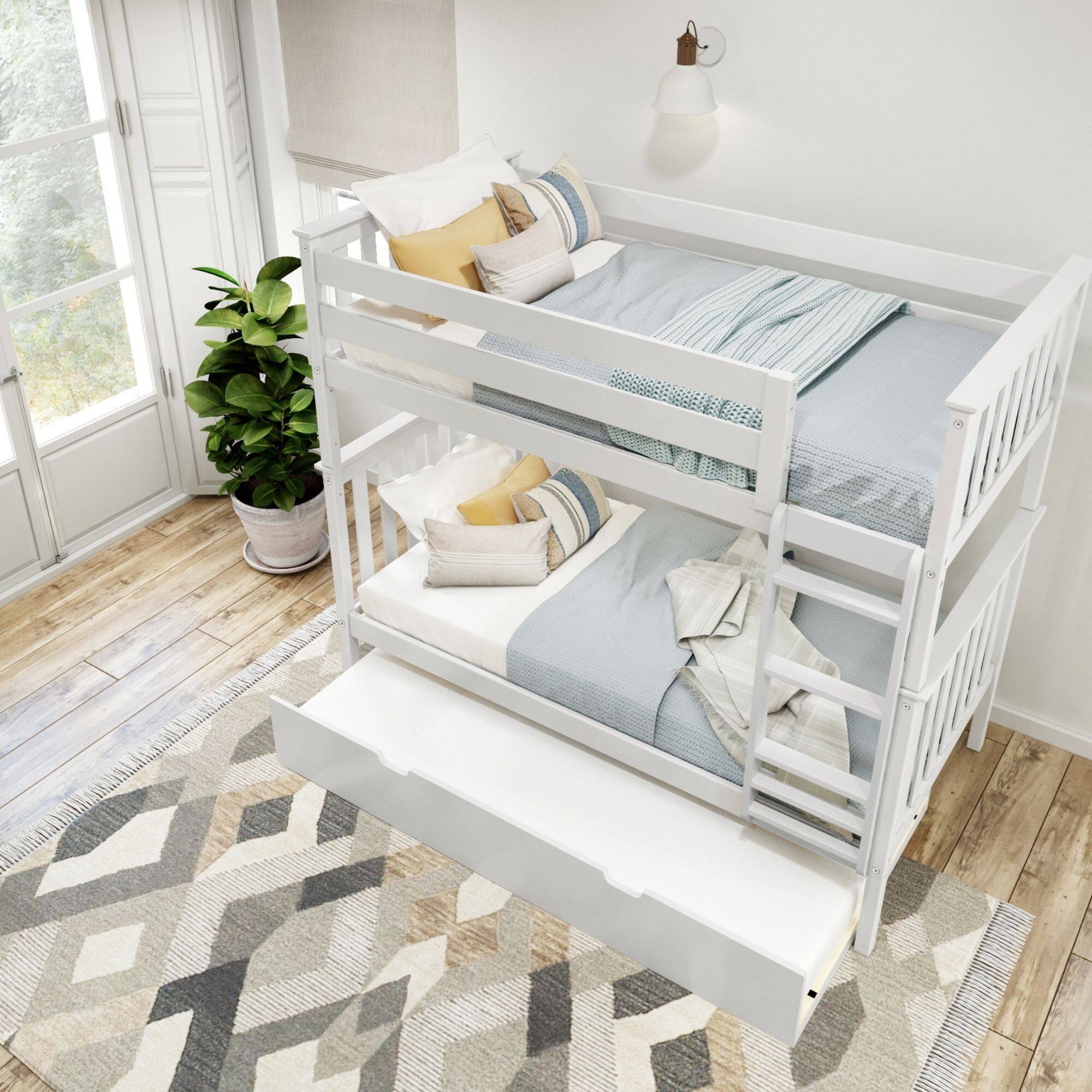 Alt View 5. Plank+Beam - Classic Twin over Twin Bunk Bed Bed + Trundle, White - White.
