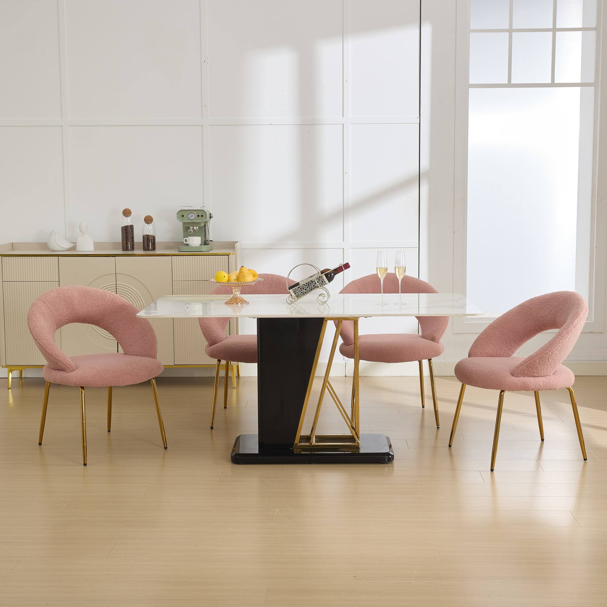 Alt View 6. GOODSILO - Luxury Velvet Dining Chair with Curved Backrest and Elegant Metal Legs for Modern Kitchen or Dining Room - Pink.