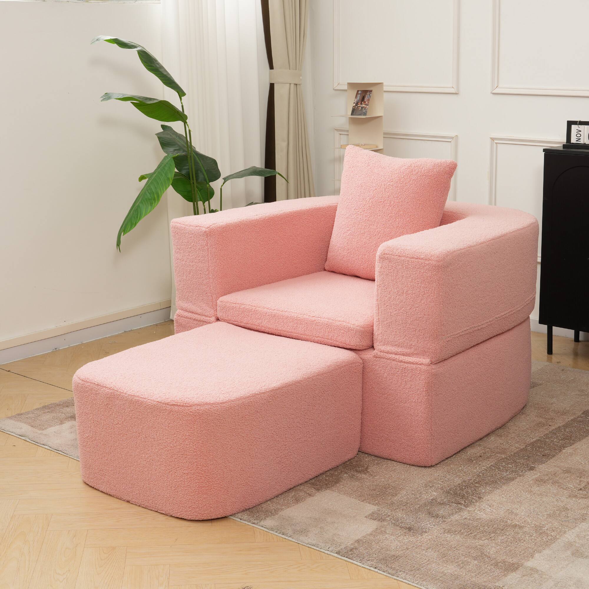 Alt View 6. Yardgrace - Boneless Sofa Chair Lounge Chair for Living Room, Modern Convertible Upholstered Sofa, Comfy Sherpa Leisure Couch - Pink.