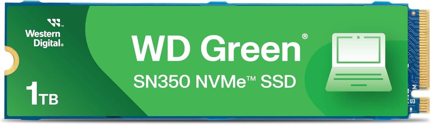 Western Digital - 1TB WD Green SN350 NVMe Internal SSD,Gen3 PCIe,QLC,M.2 2280,Up to 3,200 MB/s,WDS100T3G0C
