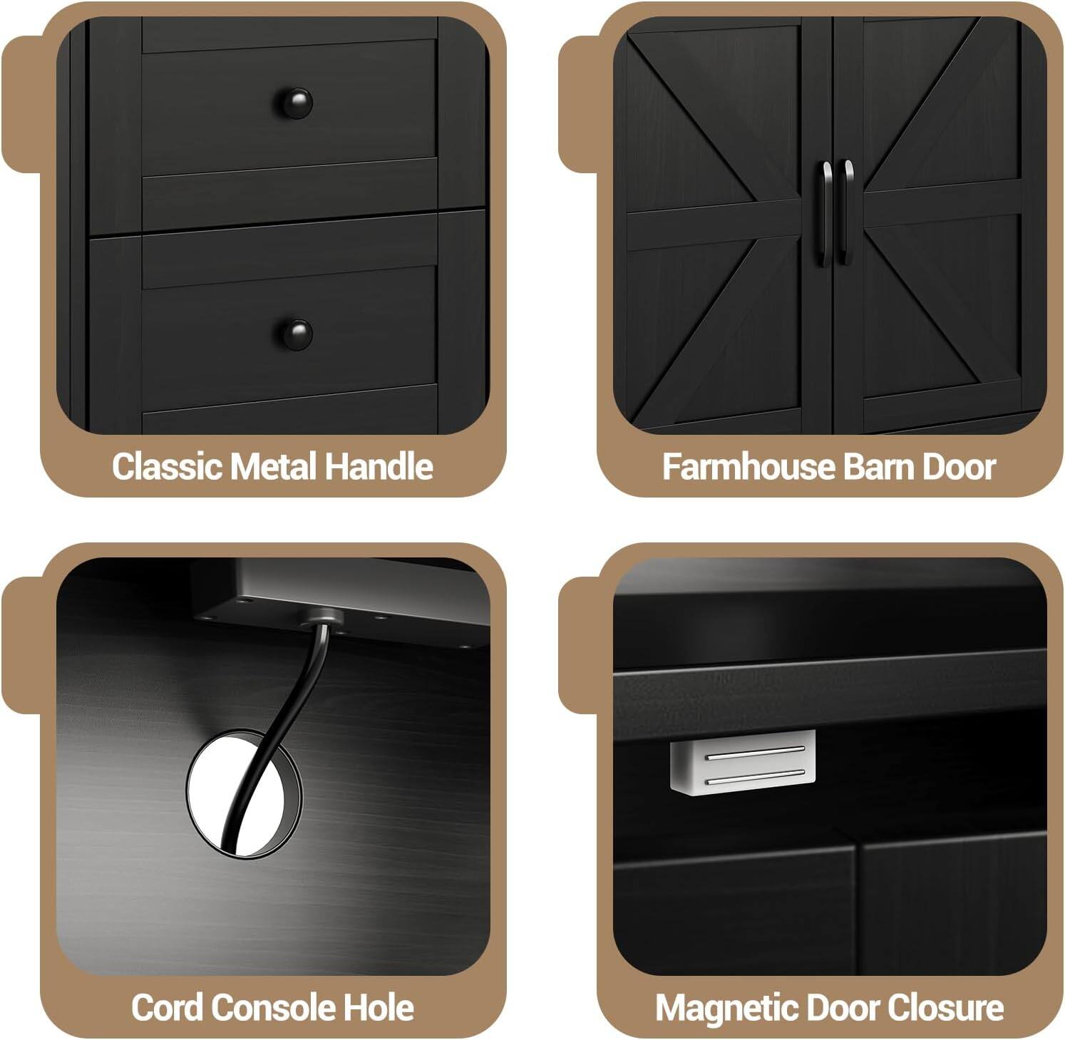 Classic Metal Handle  
Farmhouse Barn Door  
Cord Console Hole  
Magnetic Door Closure