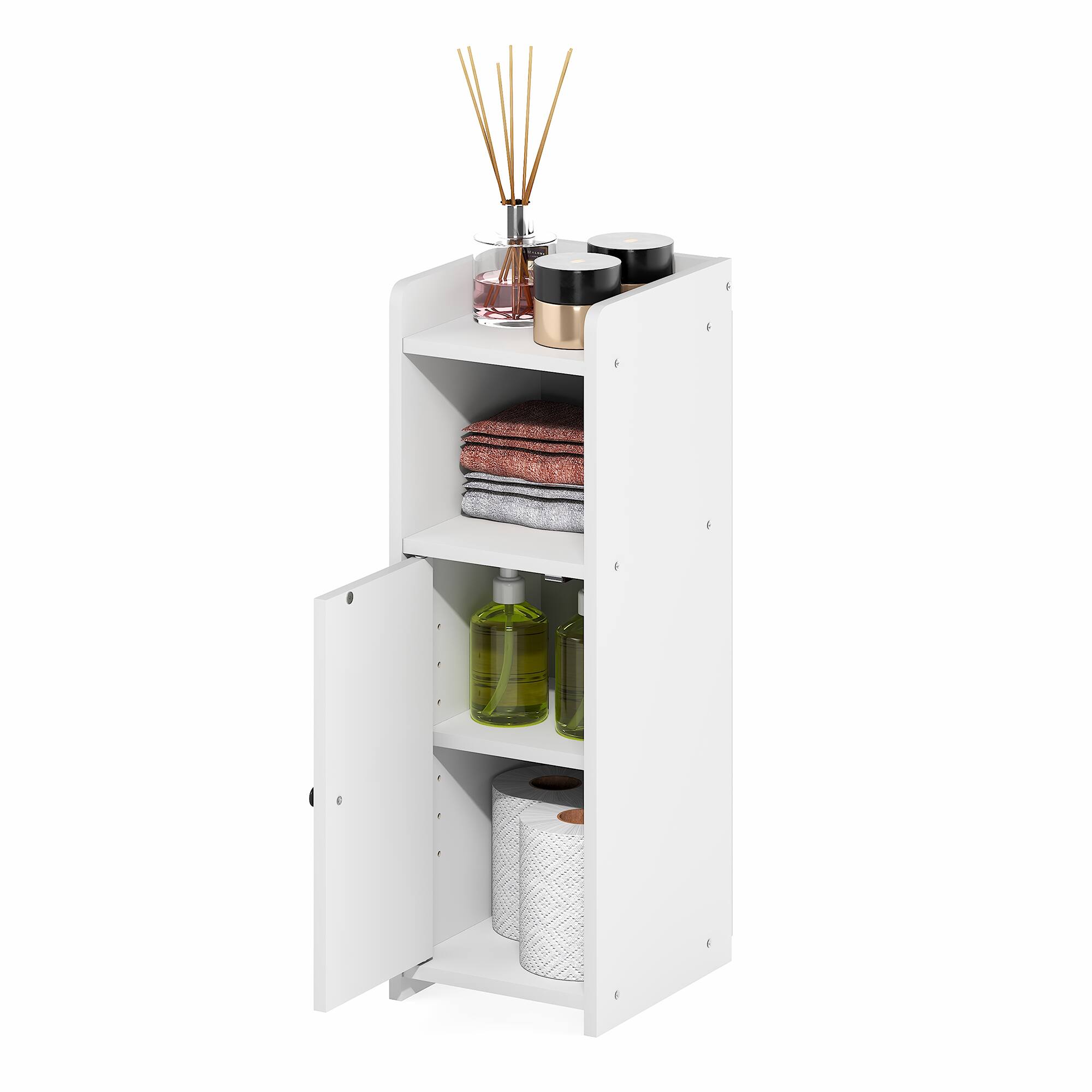 Alt View 3. Furinno - FULDA Bathroom Storage Cabinet, 4-Tier Bathroom Cabinet, 24H, for Small Spaces, Bathroom, Living Room, Entryway - White.