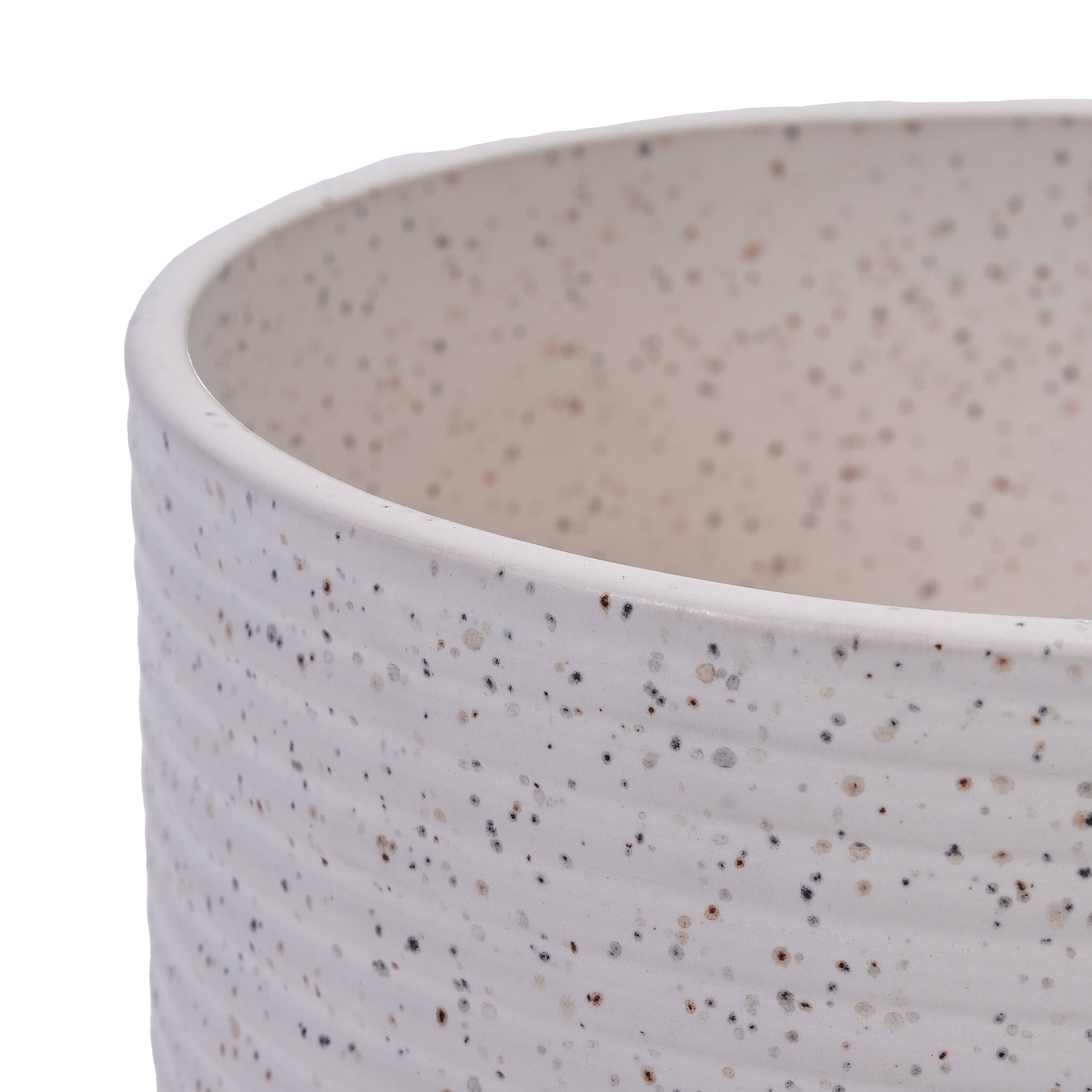 Alt View 8. Loheer - Loheer Handmade Ceramic Planters Set of 2, White Ridged Ceramic Planter Set, 11 in and 8 in Indoor Outdoor Shelf Pots.