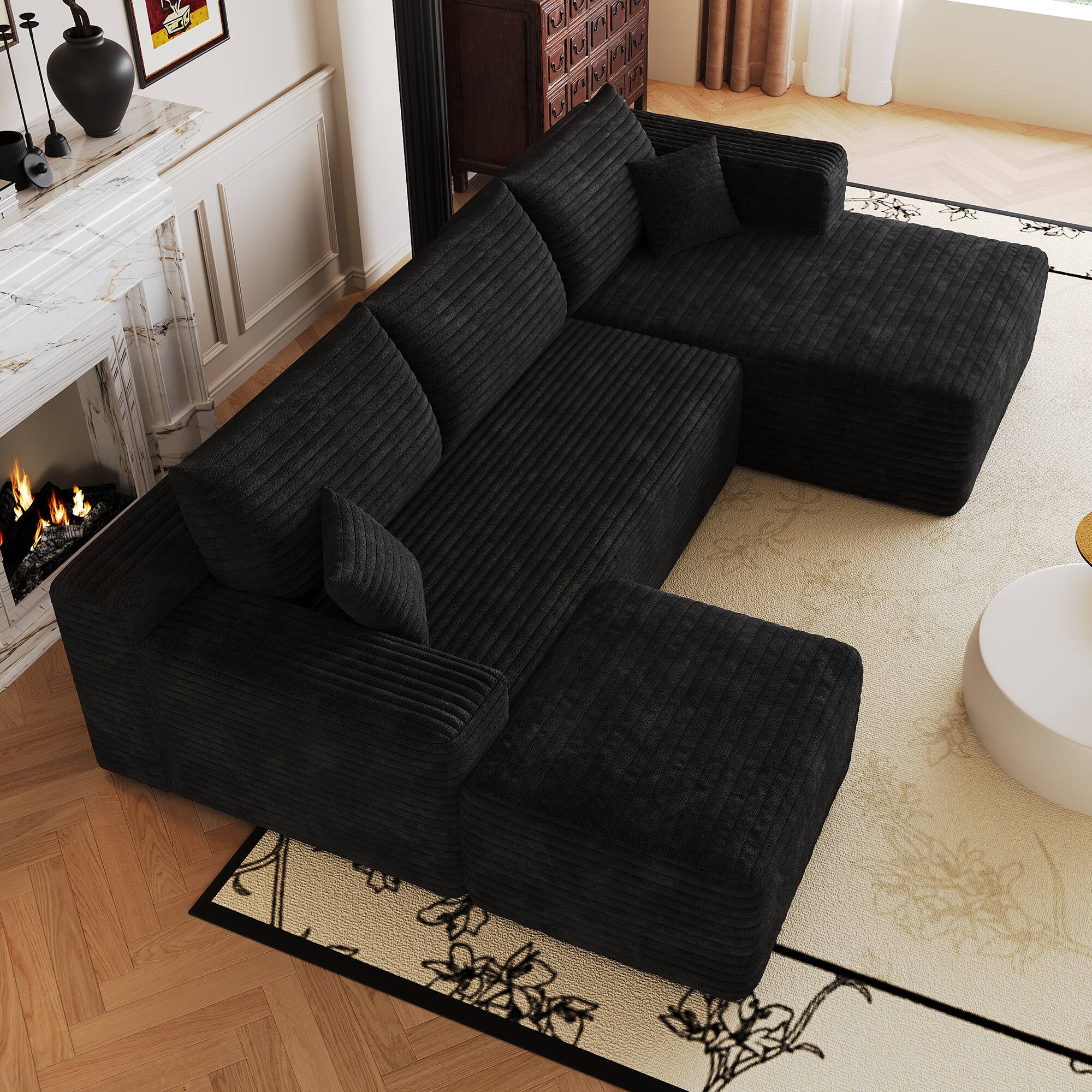 Alt View 6. Meqiodas - Modular Sectional Sofa, L Shaped Could Couch with Ottoman, Wide Deep Seat Comfy Couch for Living Room, Bedroom - Black.