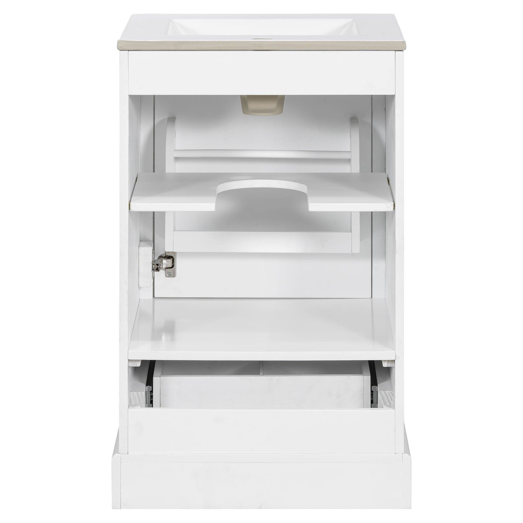 Left. Boyel Living - 20 Inch White Bathroom Vanity with Ceramic Sink Soft Close Door Drawer Adjustable U-Shaped Shelf Door Storage Rack - White.