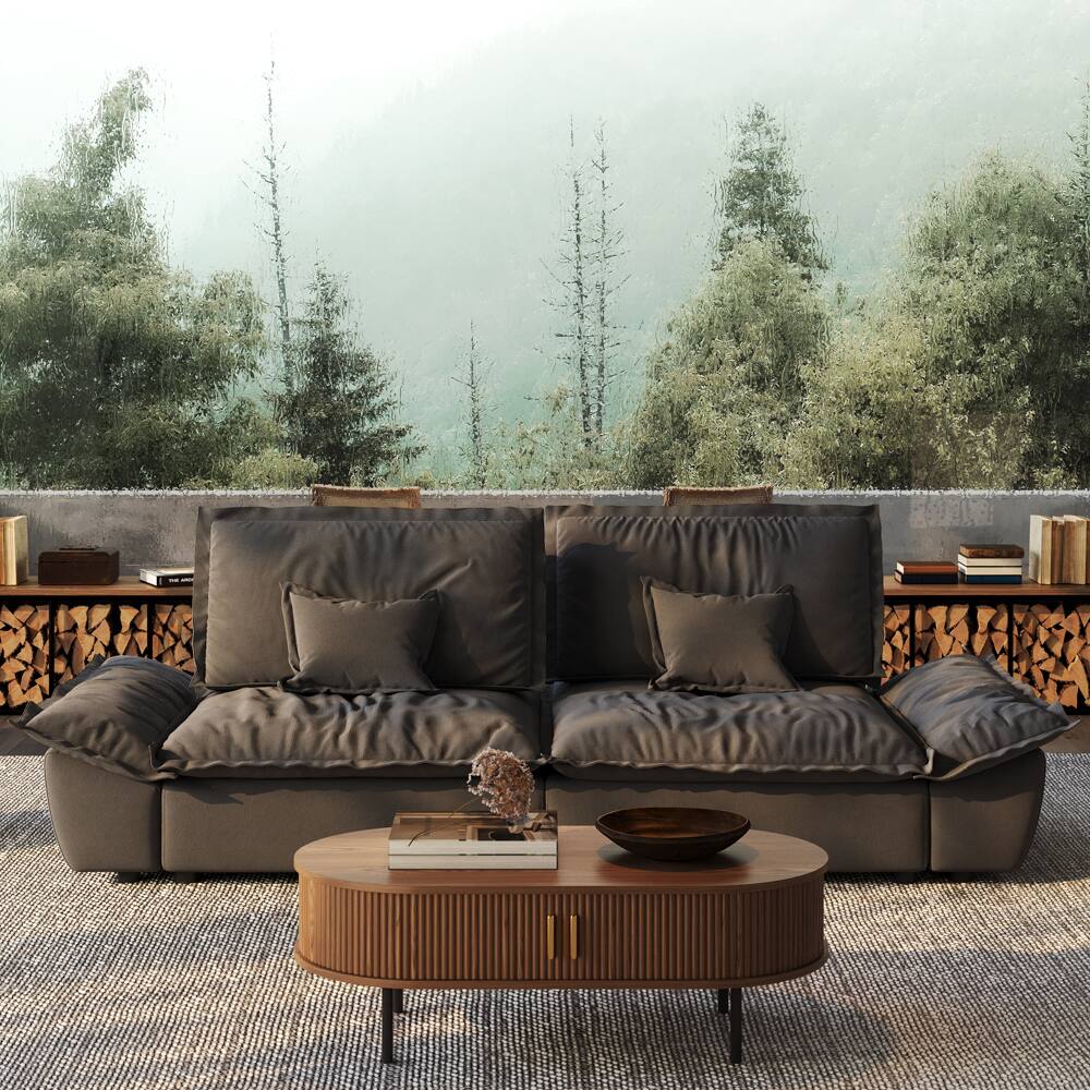 Angle. POVISON - 104.33" Sailboat Deep Sofa Stain Resistant Cozy Couch with Adjustable Backrest - Gray Suede Fabric.