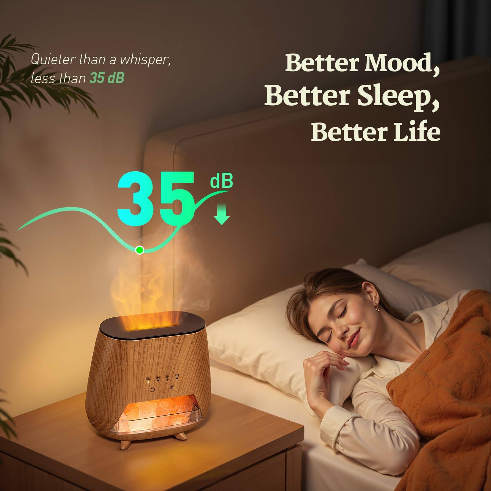 Quieter than a whisper, less than 35 dB

35 dB

Better Mood, Better Sleep, Better Life