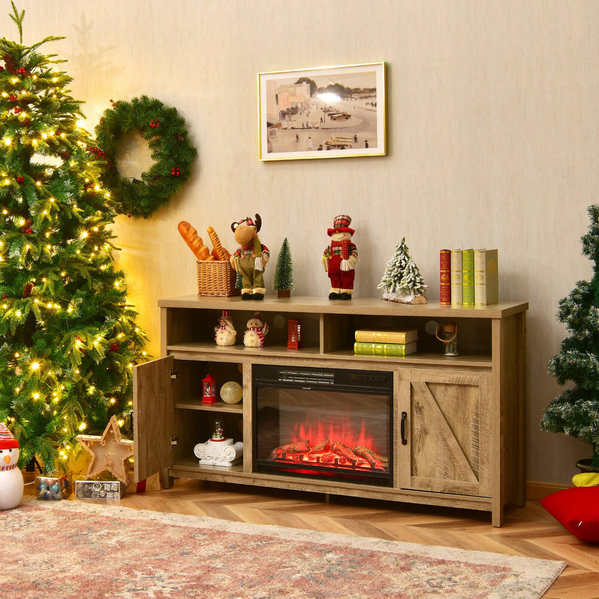 Alt View 2. Gymax - Gymax 59'' Fireplace TV Stand W/ 25'' 1350W Electric Fireplace Heater Natural - Natural.