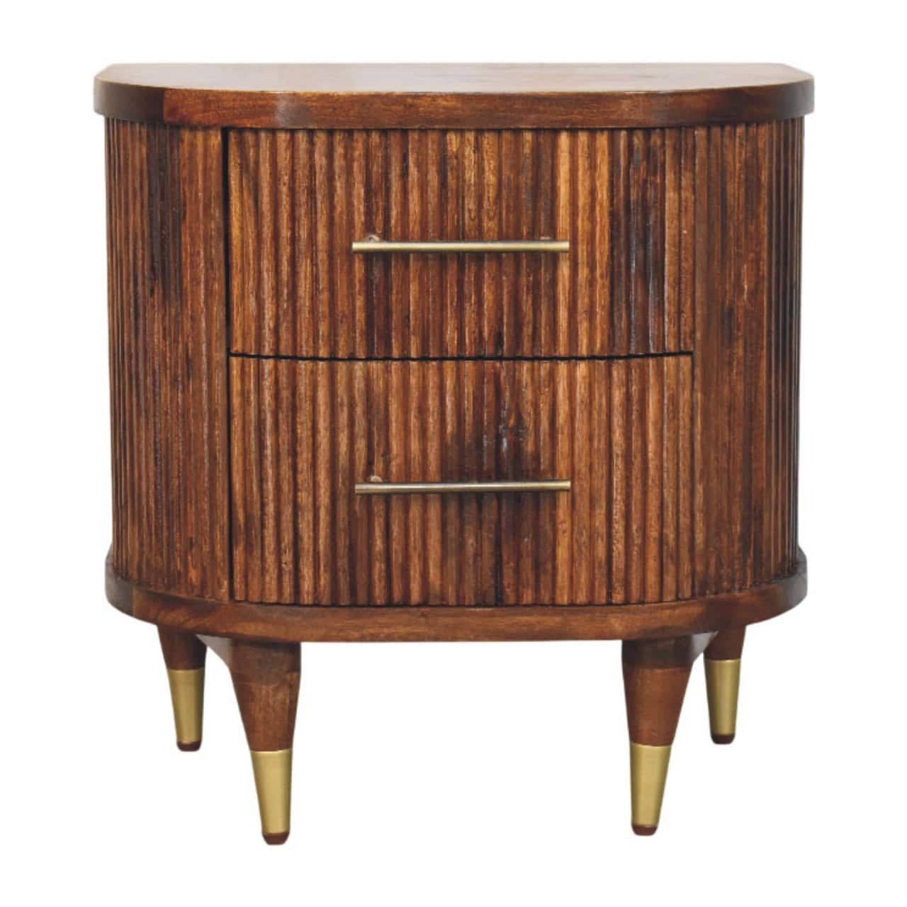 Artisan Furniture - Solid Wood Ribbed Bedside with Brass Handles, 2 Drawers - Brown price history on PriceWatchPro