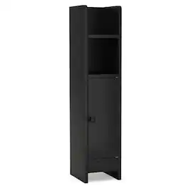 Costway - Bathroom Storage Cabinet with Adjustable Shelf 1 Door & 2 Open Shelves Living Room - Black