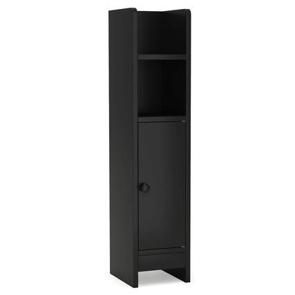 Front. Costway - Costway Bathroom Storage Cabinet with Adjustable Shelf 1 Door & 2 Open Shelves Living Room - Black.