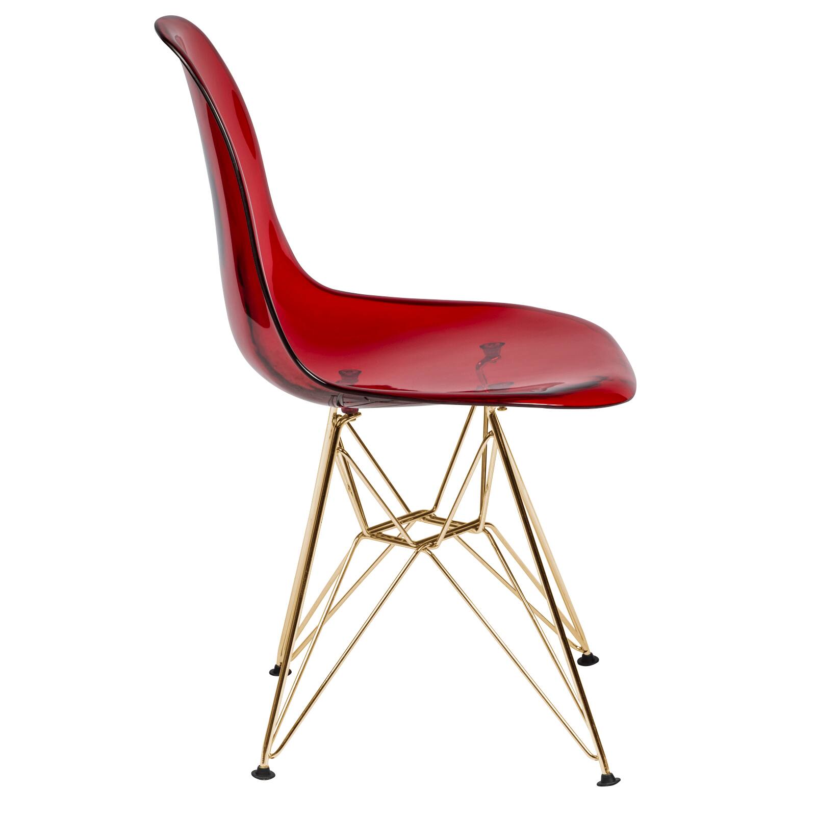 Alt View 1. LeisureMod - Cresco 2-Pieces Acrylic Dining Chair with Curved Seat and Durable Gold Metal Legs - Transparent Red.