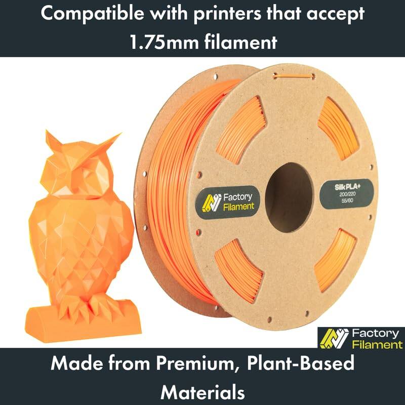 Compatible with printers that accept 1.75mm filament

Factory Filament Silk PLA+ 200/220 55/B0

Made from Premium, Plant-Based Materials